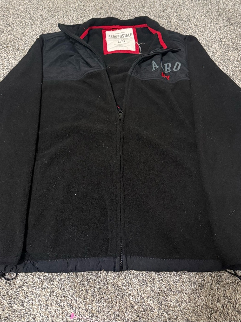Aeropostale Men’s Black Fleece Zip Jacket with Red Trim